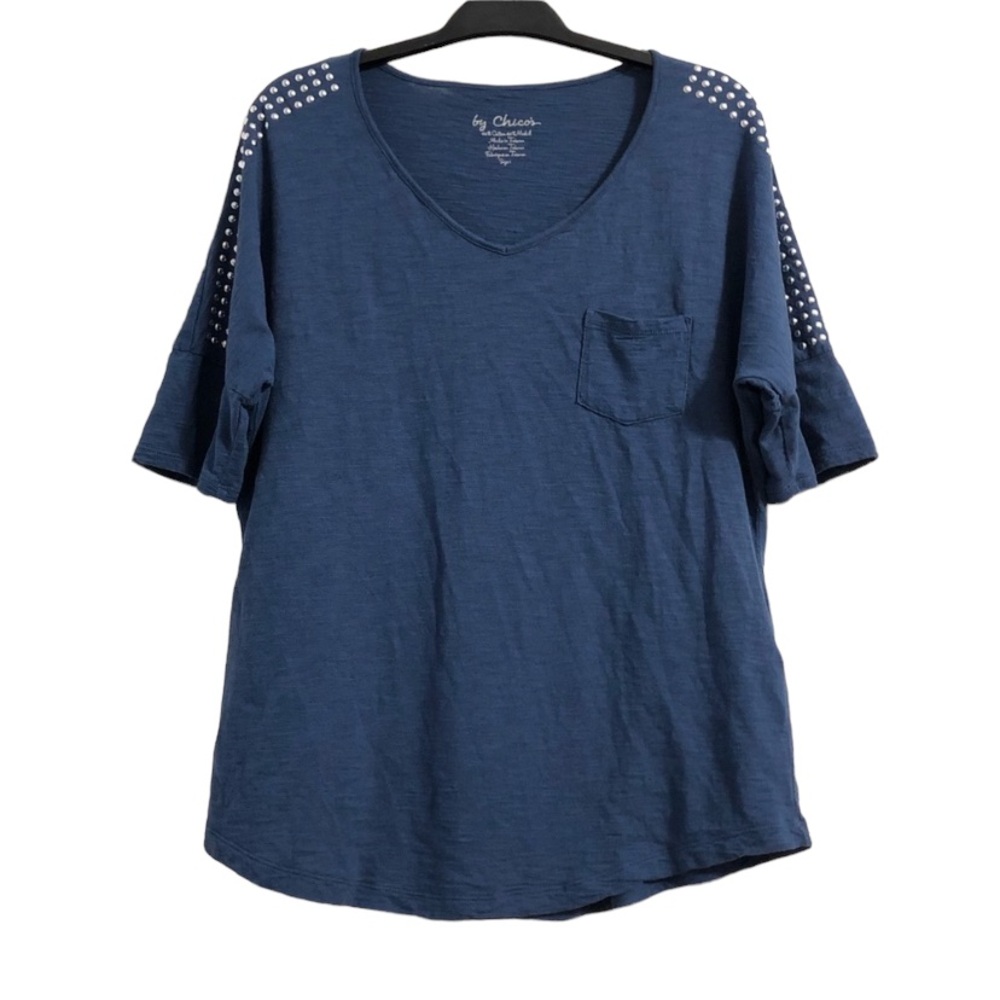 By Chico’s Blue Shirt With Rhinestones On Sleeves